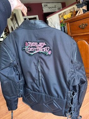 Harley-Davidson Black Leather Lace Jacket with Rose detailing
